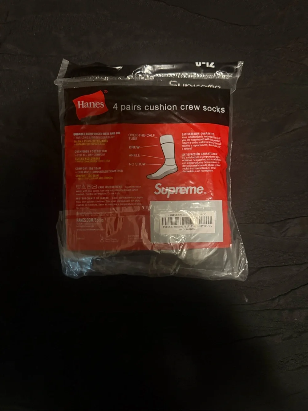 Hanes Black Crew Socks with Red Accent Pack
